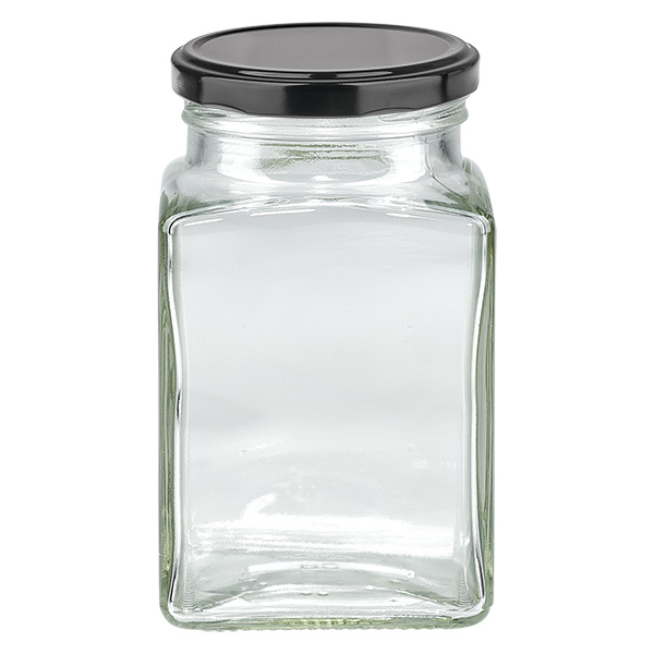 260 ml szklane opakowanie czworok&#261;tne z pokrywk&#261; BasicSeal w kolorze czarnym UN..