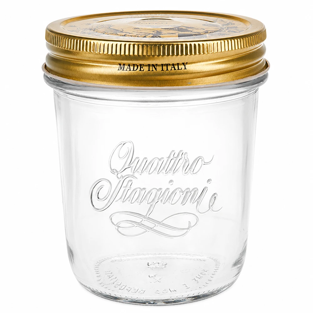 Słoik 320 ml Quattro Stagioni z pokrywką 320 ml słoik Quattro Stagioni ze złotą pokrywką Made in Italy Słoik na konfitury i przetwory