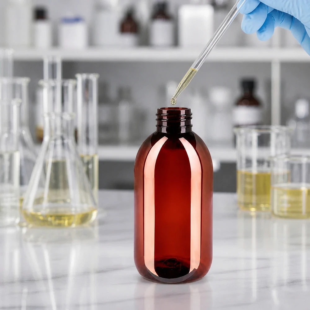 Butelka PET 250 ml z brązową nakrętką OV Pharmazeutische Braunglasflasche-Optik in PET 250ml mit Originalitätsverschluss und Pipettenbefüllung