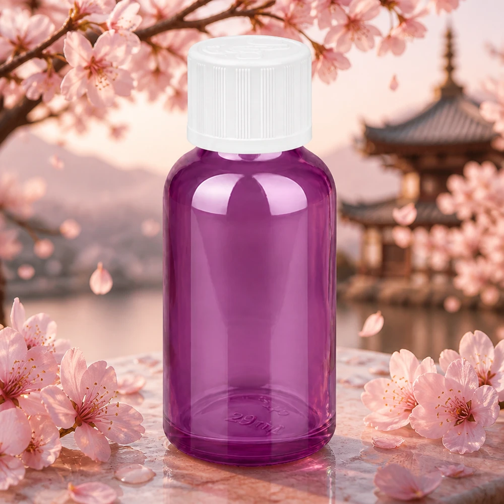 Butelka z zakraplaczem 30 ml 1,2 mm biała, standardowo zabezpieczona przed dziećmi PurpleLine.UT18/30 Kompaktowa fioletowa butelka o pojemności 30 ml z zakraplaczem 1,2 mm do równomiernego dozowania płynu