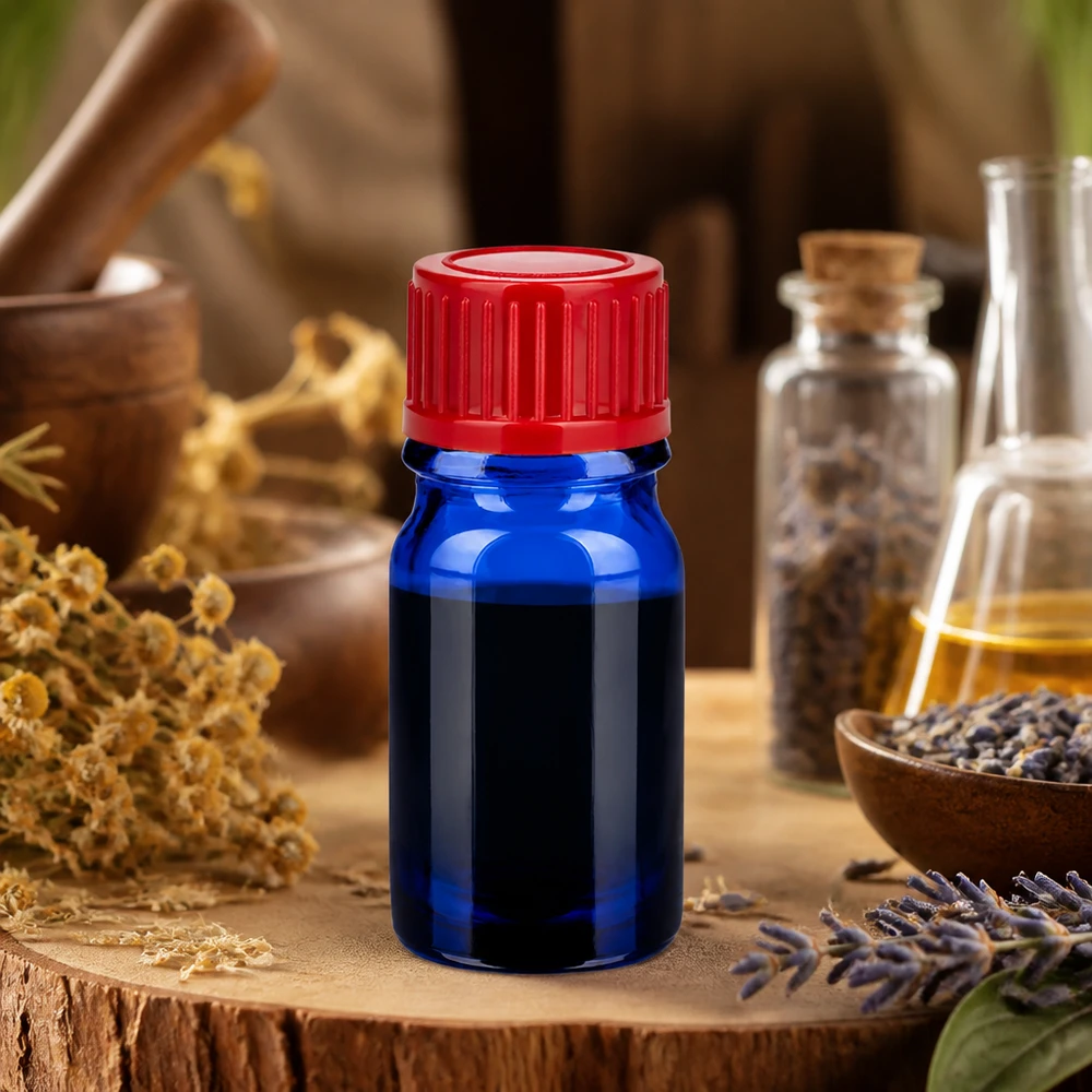Butelka 5 ml 11 mm SV czerwona STD BlueLine UT18/5 5 ml szklana butelka BlueLine UT18/5 z czerwoną nakrętką, idealna do olejków eterycznych i aromaterapii
