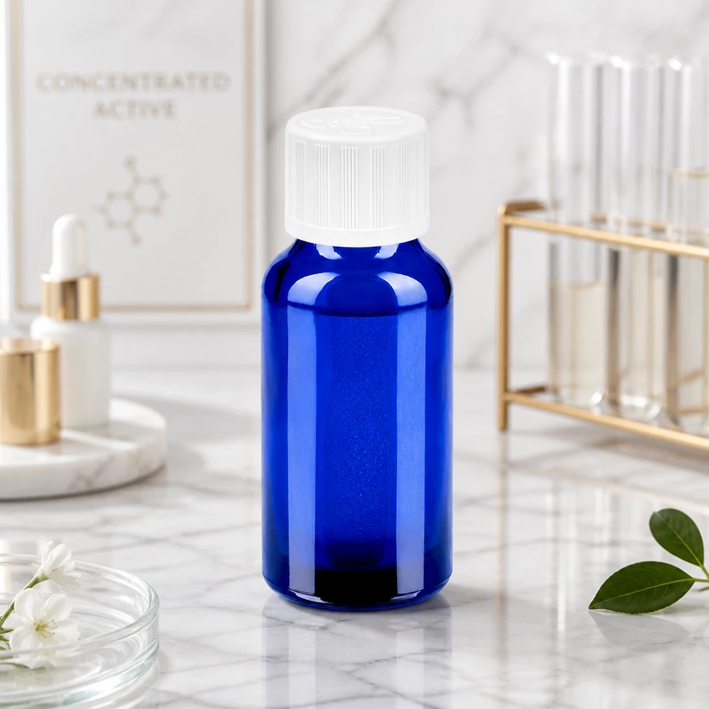Butelka 20 ml 11 mm SV biała STD KiSi BlueLine UT18/20 20 ml szklana butelka BlueLine z zakrętką zabezpieczającą przed dziećmi, idealna do aptek i laboratoriów