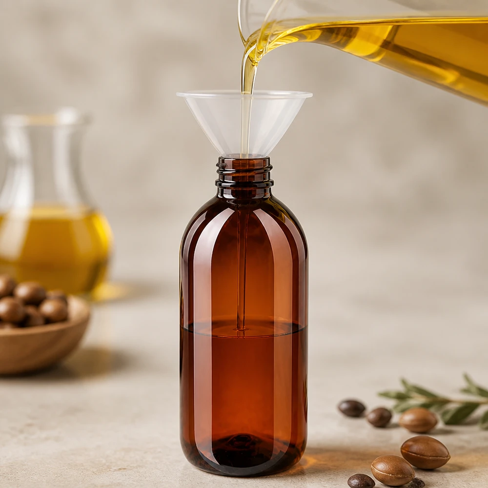 Butelka PET 250 ml z czarną nakrętką OV UV-schützende 250ml Kunststoffflasche bernstein für Kosmetiköle und Pflegeprodukte