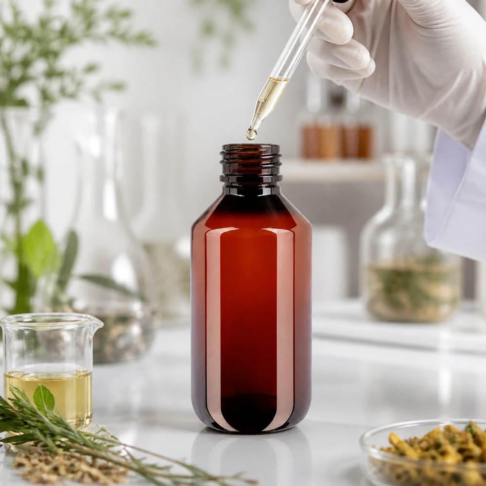 Kompakte 200ml Braun PET Flasche mit Schraubverschluss ideal für Naturheilmittel und Extrakte