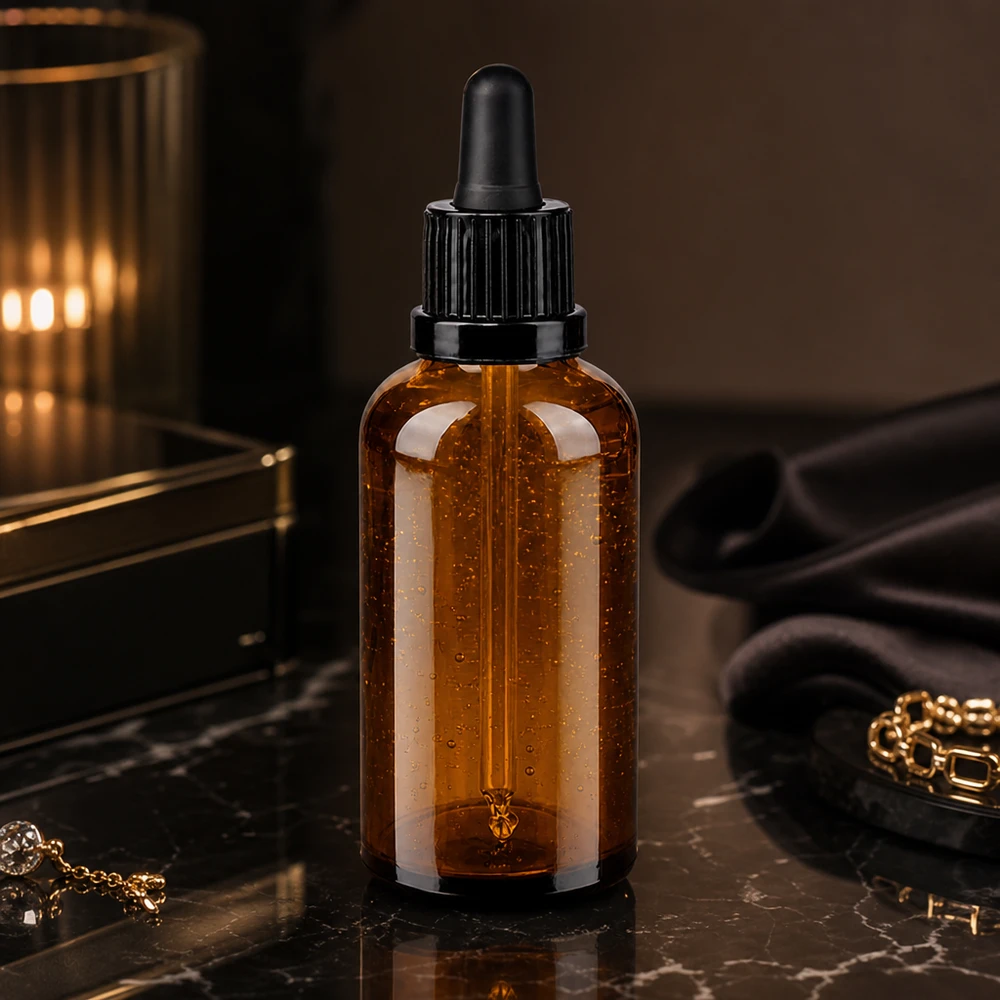 Elegancka butelka z pipetą 50 ml czarna OV BrownLine UT18/50 w kształcie kropli do kosmetyków