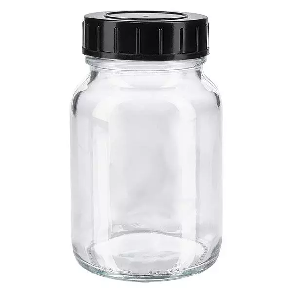 Butelka z szeroką szyjką o pojemności 250 ml z przezroczystego szkła z zakrętką