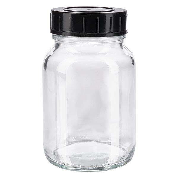 Butelka z szeroką szyjką o pojemności 250 ml z przezroczystego szkła z zakrętką Butelka z szeroką szyjką o pojemności 250 ml z przezroczystego szkła z zakrętką