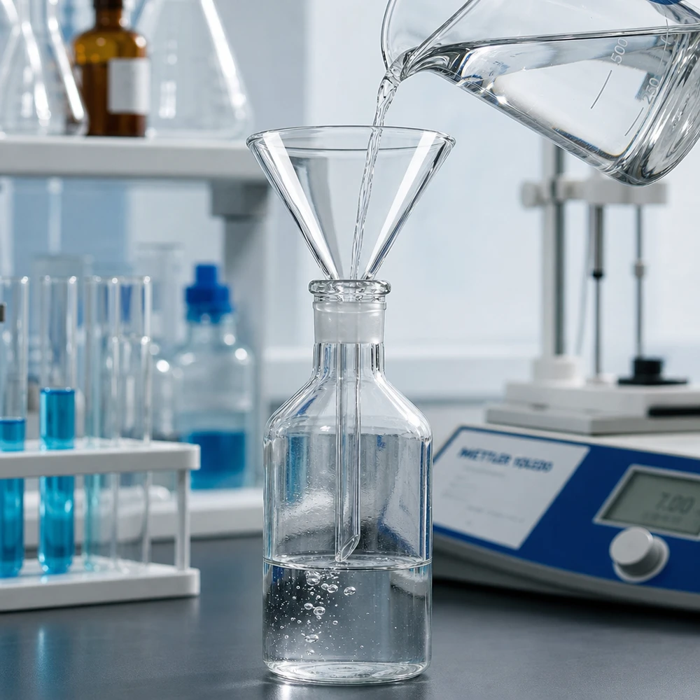 Szklany lejek laboratoryjny 70 mm z kątem 60 stopni wykonany z wytrzymałego szkła sodowo-wapniowego do zastosowań chemicznych