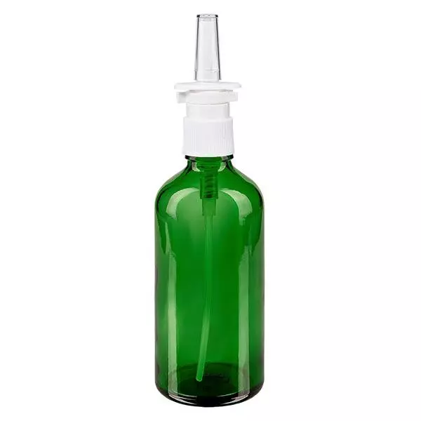 Butelka apteczna zielona 100ml atomizer do nosa biały St Butelka apteczna zielona 100ml atomizer do nosa biały St