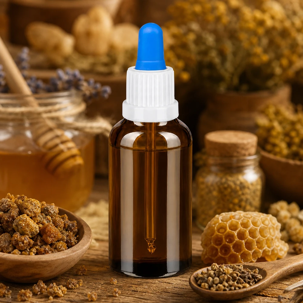 Butelka z pipetą 30 ml biała/niebieska OV BrownLine UT18/30 Profesjonalna butelka z pipetą 30 ml z niebieską pipetą do dokładnego dozowania kropli w naturopatii