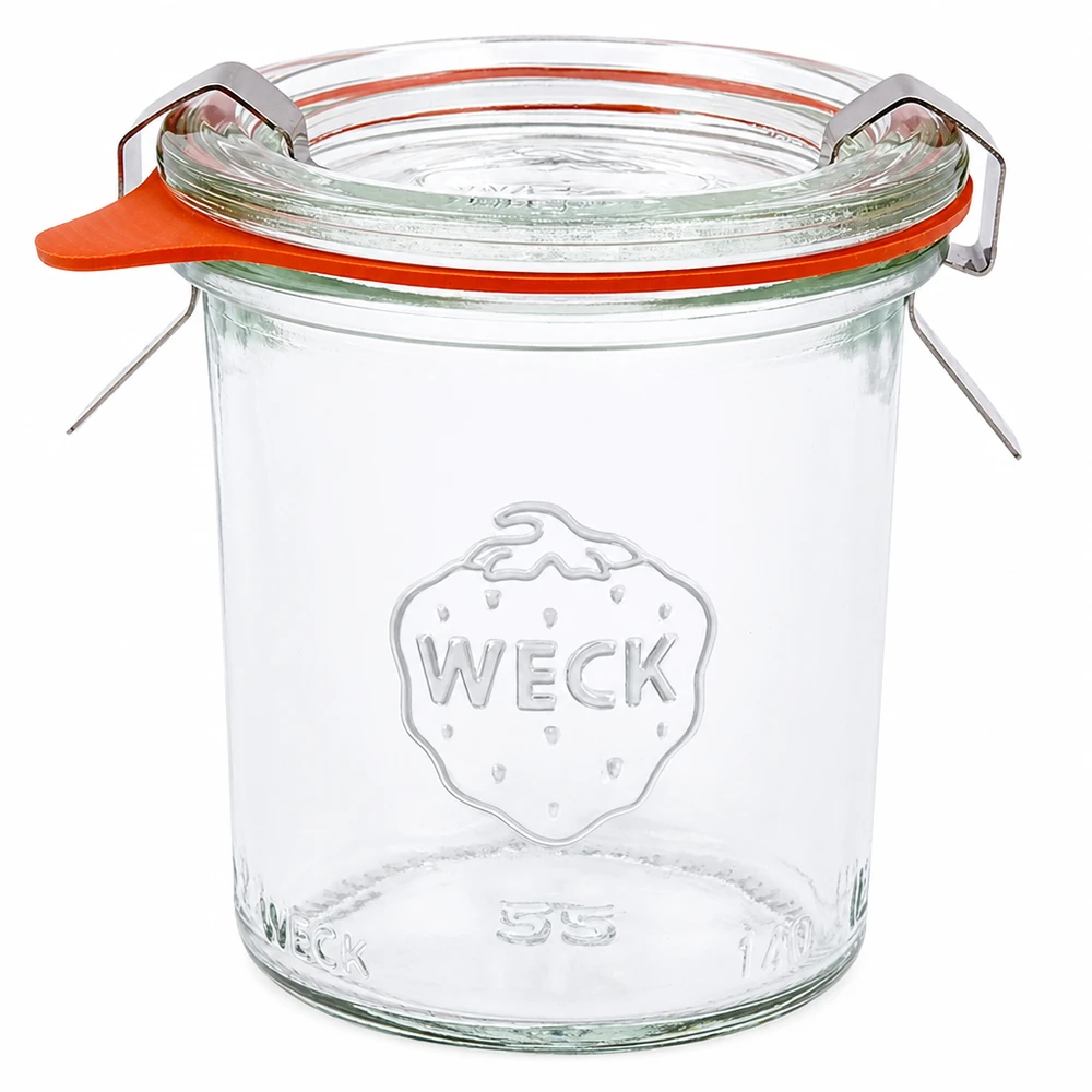 Kubki WECK 140ml RR60 z gumową pokrywką i zaciskami, kompletny zestaw do puszkowania i konserwowania