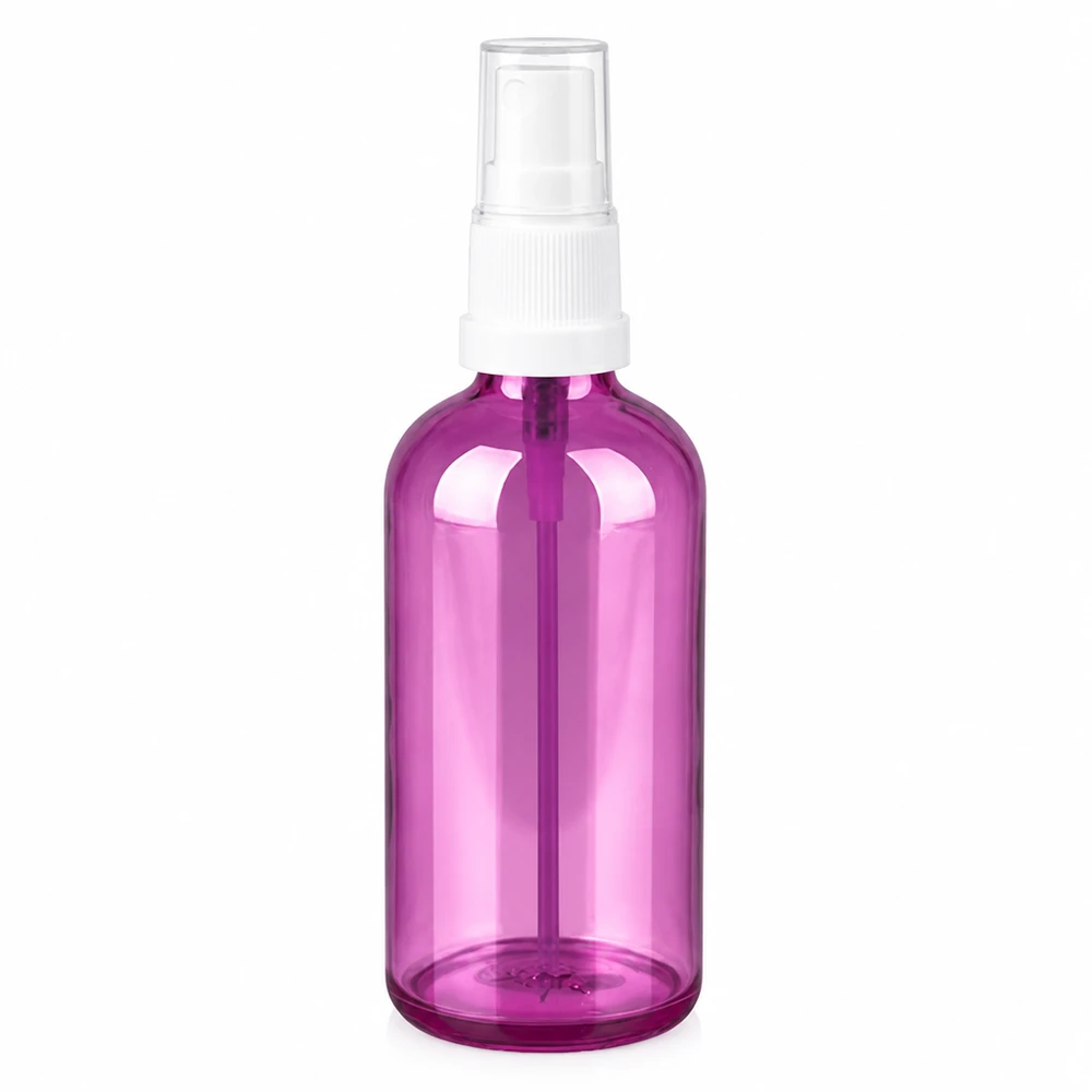 Butelka z rozpylaczem 100 ml biała/przezroczysta Standard PurpleLine UT18/100 Butelka z rozpylaczem 100 ml fioletowa, przezroczysta z białym atomizerem do kosmetyków i produktów pielęgnacyjnych