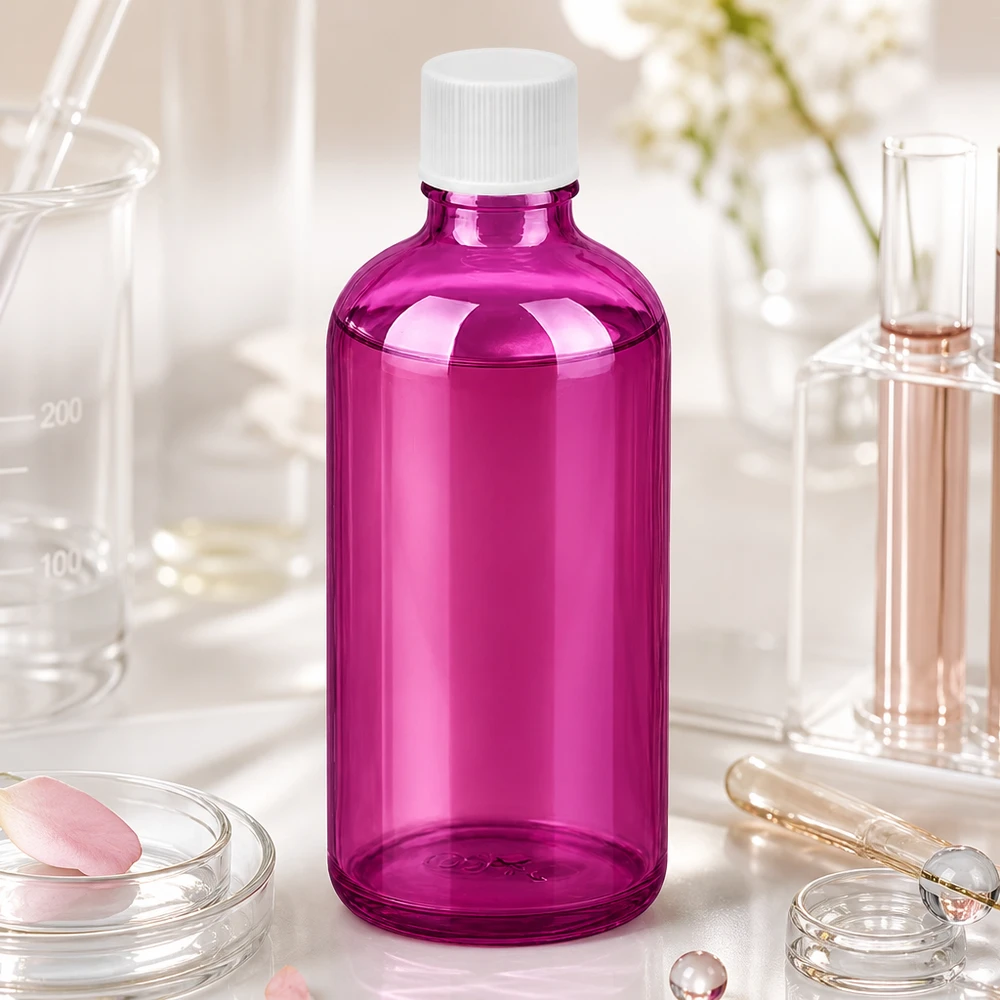 Butelka 100 ml z zakrętką 11 mm biała standardowa PurpleLine UT18/100 Kompaktowa butelka z fioletowego szkła o pojemności 100 ml z otworem 11 mm do precyzyjnego dozowania płynów