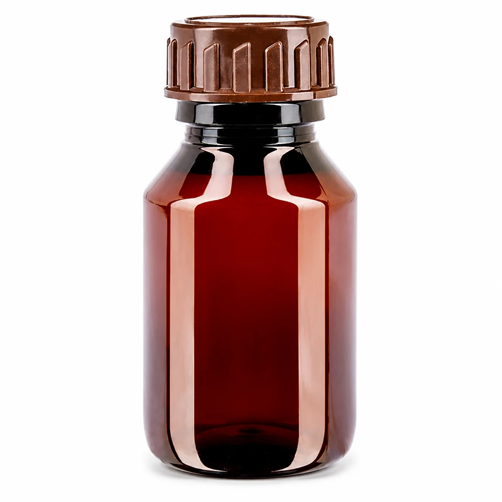 Braune Medizinflasche 50ml aus PET mit Originalitätsverschluss und engem Hals