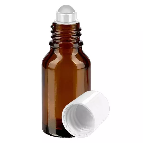 Butelka apteczna brązowa 30ml nakrętka roll-on biała