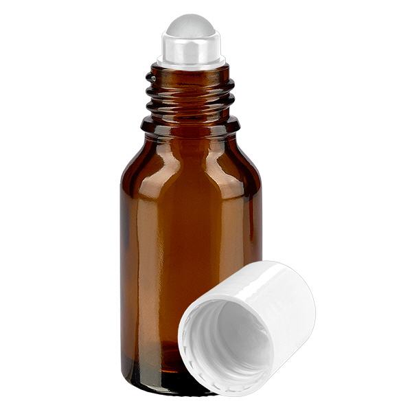 Butelka apteczna brązowa 30ml nakrętka roll-on biała Butelka apteczna brązowa 30ml nakrętka roll-on biała