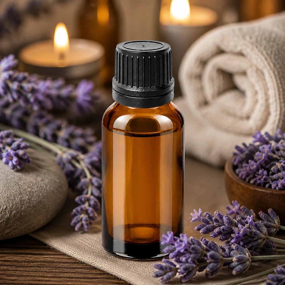 Butelka z zakraplaczem do aromaterapii 20 ml brązowa do olejku lawendowego i naturalnych zapachów z czarną nakrętką