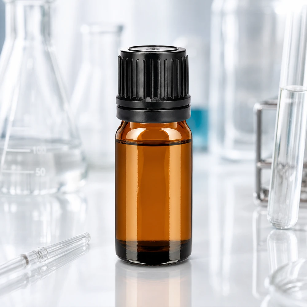 Kompaktowa butelka laboratoryjna BrownLine o pojemności 5 ml z czarną zakrętką umożliwiającą łatwe manipulowanie próbkami
