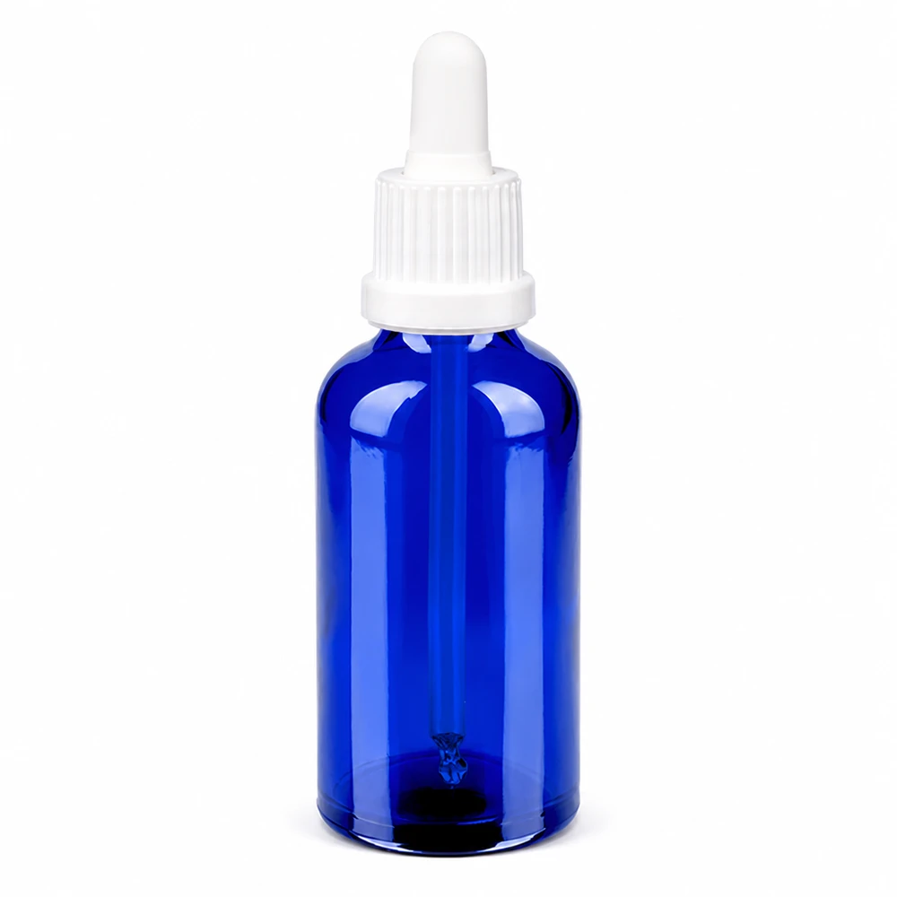 Butelka do leków płynnych 50 ml biała OV BlueLine UT18/50 Butelka z pipetą 50 ml niebieska z białą nasadką OV BlueLine UT18/50 do precyzyjnego dozowania