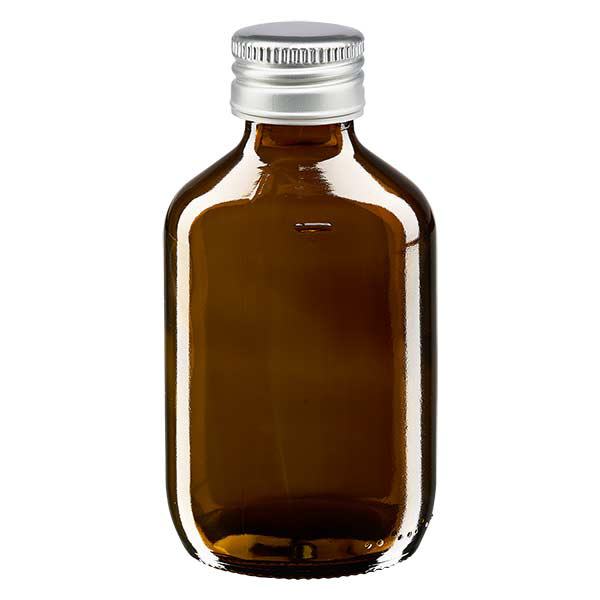 Butelka na lek 200 ml br&#261;zowa, z zakr&#281;tk&#261; ze srebrnego aluminium ApoGlas. Farmaceutyczna jako&#347;&#263; produkcji UE. Gwint 28 mm (PP28). (syrop, butelka z lekkiego szk&#322;a)