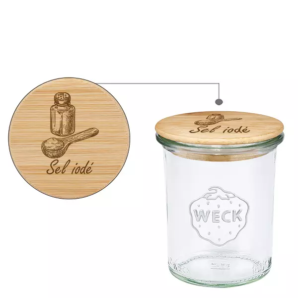 Drewniana pokrywka „Sel iodé” z szklanym wkładem WECK 160 ml