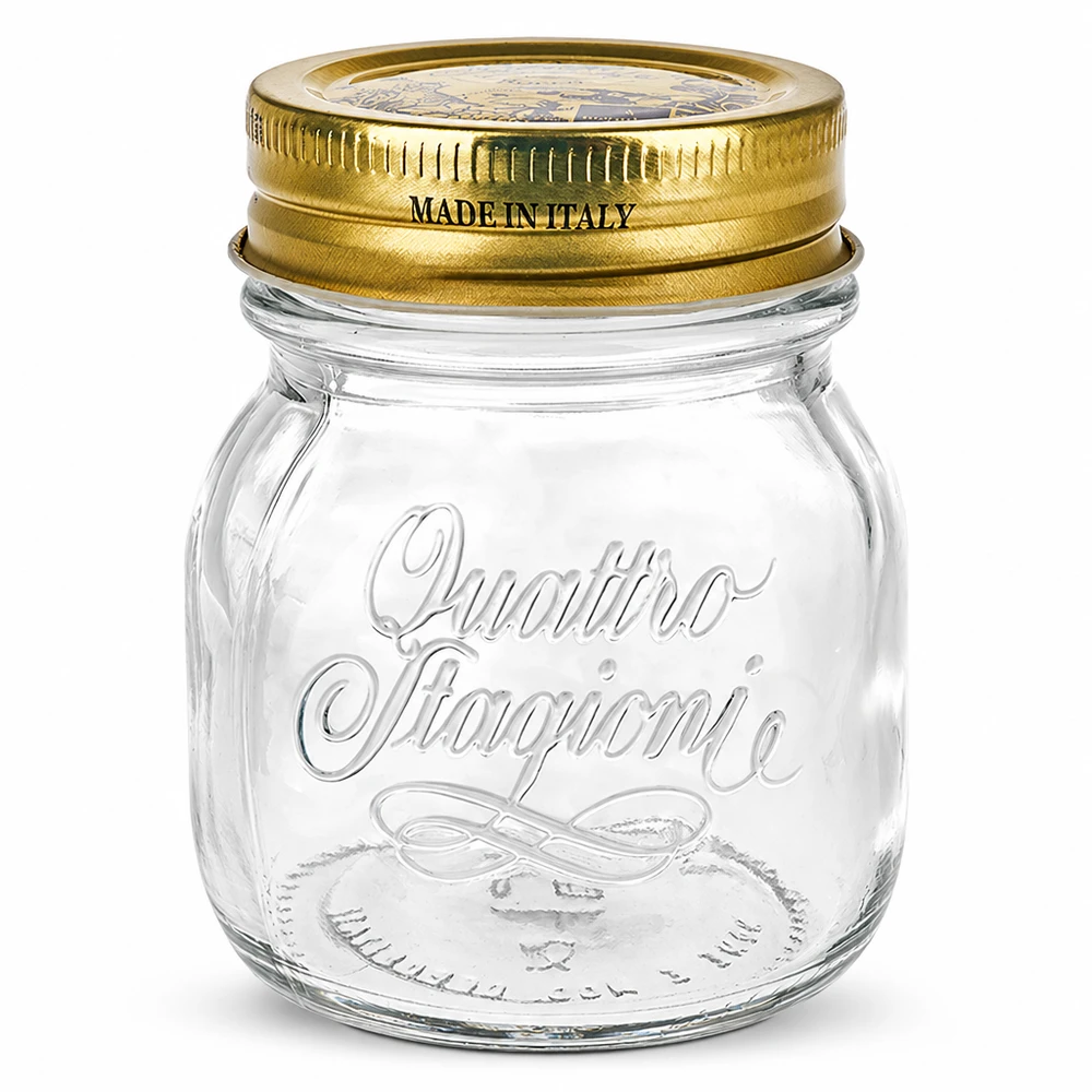 150 ml okrągły słoik Quattro Stagioni ze złotą pokrywką Made in Italy do konserwowania i puszkowania