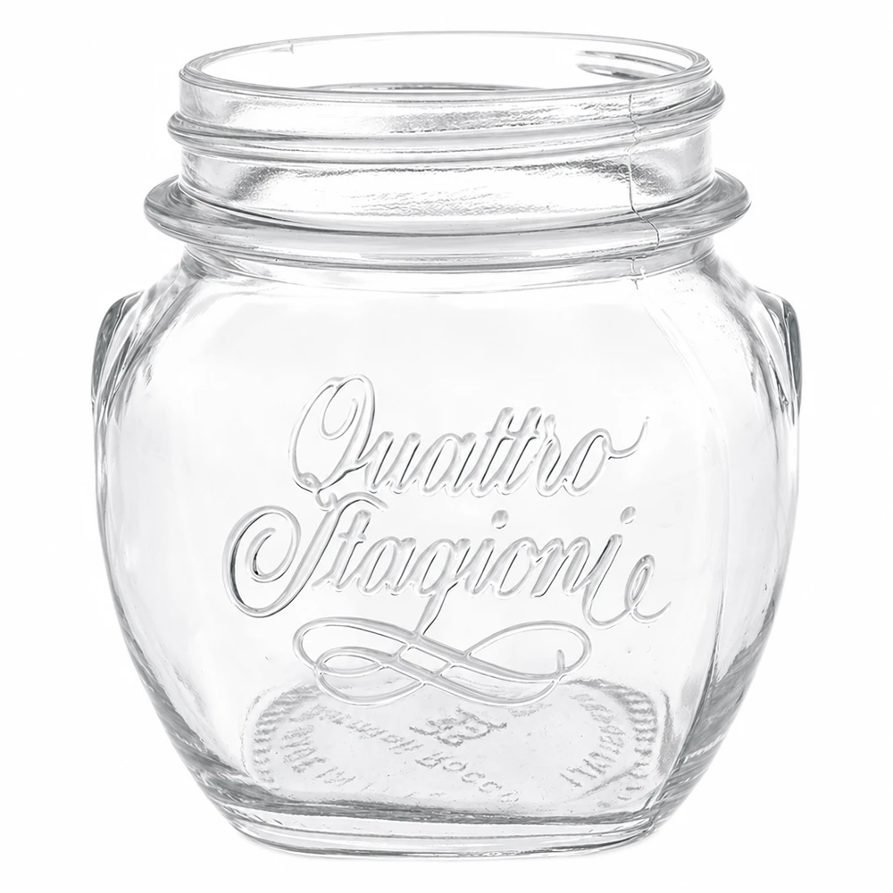 Szklanka do użytku domowego "Quattro Stagioni" o pojemności 300 ml 300 ml słoik na przetwory Quattro Stagioni z przezroczystego szkła z wytłoczonym logo i gwintem do konserwowania