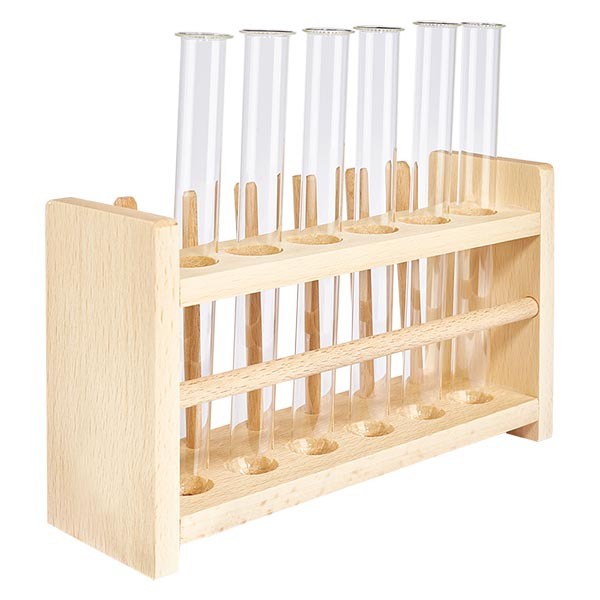 Stojak na prob&#243;wki z drewna z 6 prob&#243;wkami borokrzemowymi 160x16