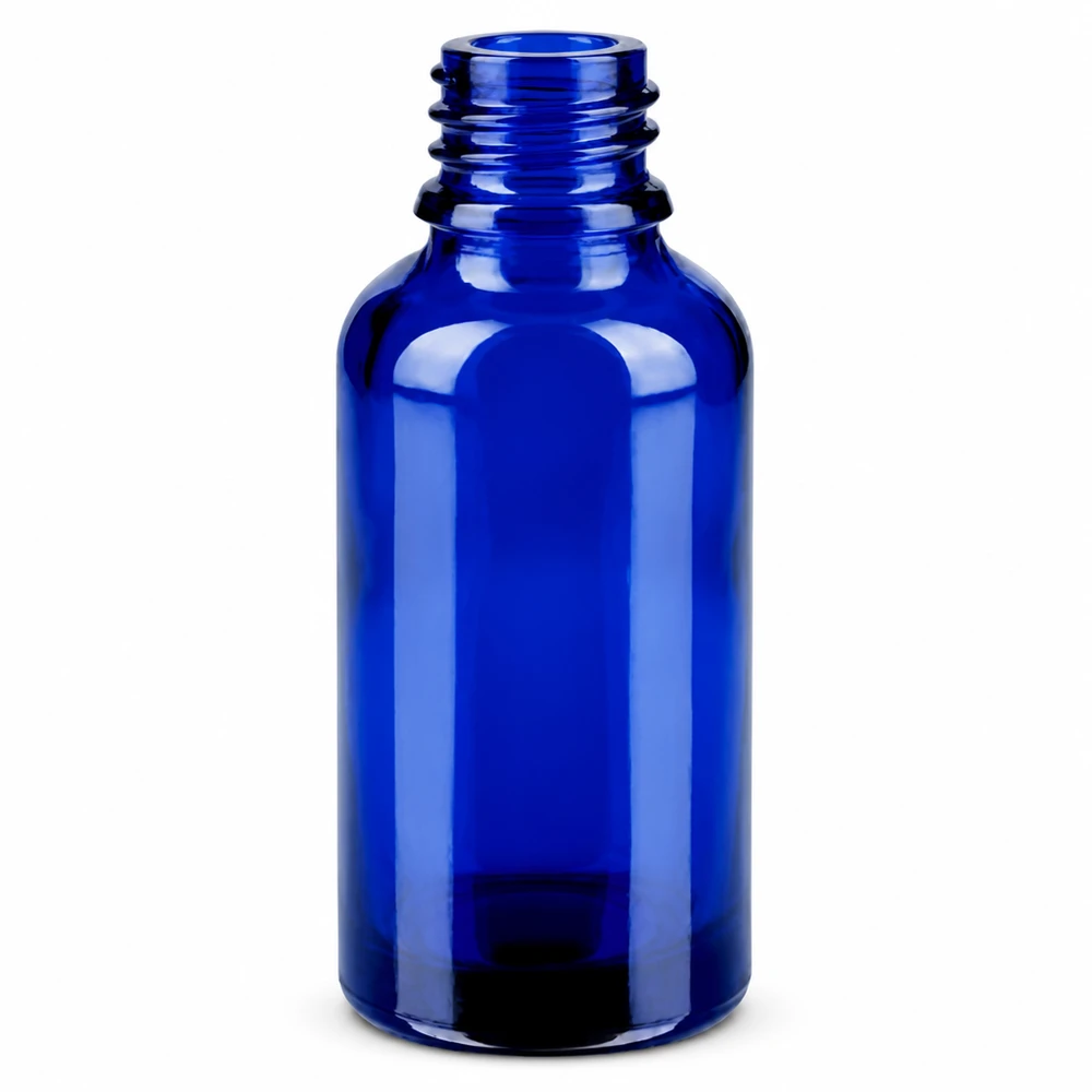 Butelka 30 ml 11 mm SV niebieska OV BlueLine UT18/30 Kompaktowa szklana butelka 30 ml w kolorze ciemnoniebieskim z gwintem 11 mm do precyzyjnego dozowania płynów