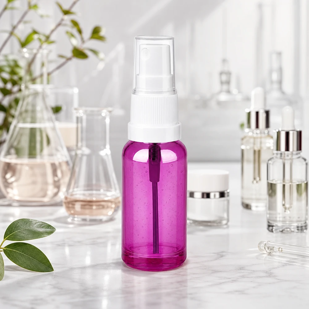 Przezroczysta butelka z rozpylaczem 20 ml w stylu PurpleLine z białą głowicą rozpylającą do produktów kosmetycznych