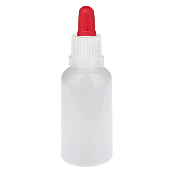 Butelka z pipetą 30 ml biała/czerwona z zamknięciem zabezpieczającym WhiteLine UT18/30 Butelka z pipetą 30 ml biała/czerwona z zamknięciem zabezpieczającym WhiteLine UT18/30