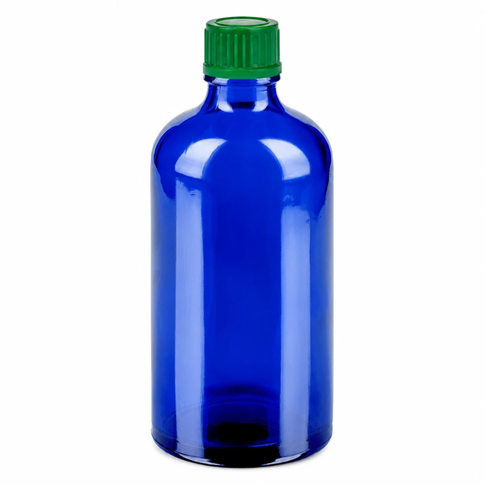 Butelka 100 ml 11 mm SV zielona STD BlueLine UT18/100 100 ml niebieska szklana butelka z zieloną zakrętką do kosmetyków i farmaceutyków