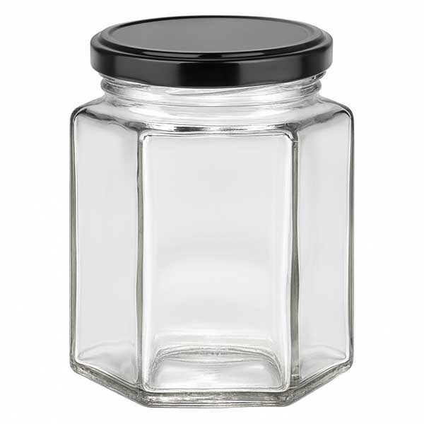 Słoik sześciokątny 196 ml z pokrywką BasicSeal czarna UN..