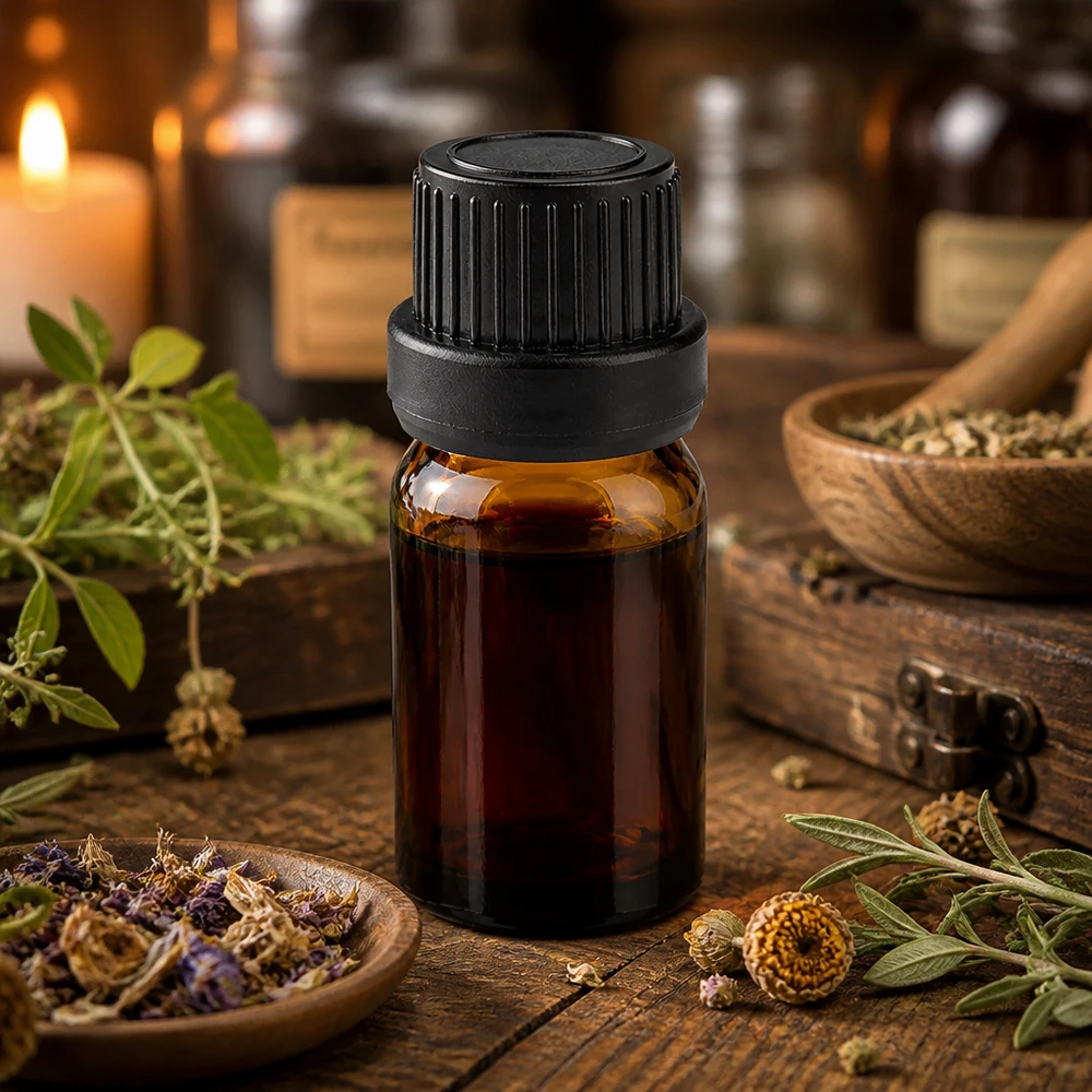 Butelka z zakraplaczem 5 ml 2 mm czarna OV BrownLine UT18/5 Kompaktowa butelka z brązowego szkła o pojemności 5 ml z czarnym zakraplaczem do esencji ziołowych i nalewek