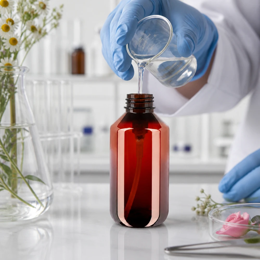 Butelka PET 200ml z pompką dozującą biała Schlanke 200ml Kunststoffflasche mit weisser Dosierpumpe für flüssige Pflegeprodukte