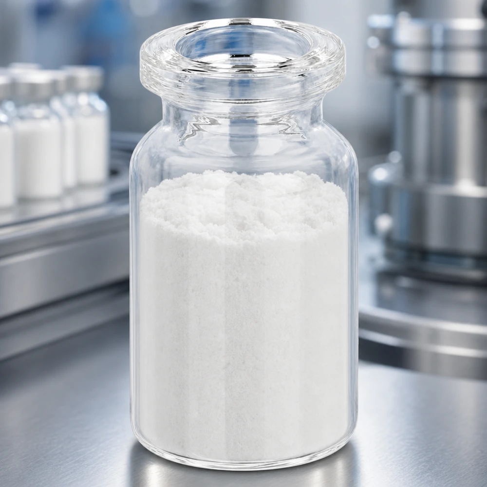 Butelka iniekcyjna z przezroczystego szkła 5 ml Transparente Injektionsflasche 5ml Klarglas mit weißem Trockenpulver zur Rekonstitution