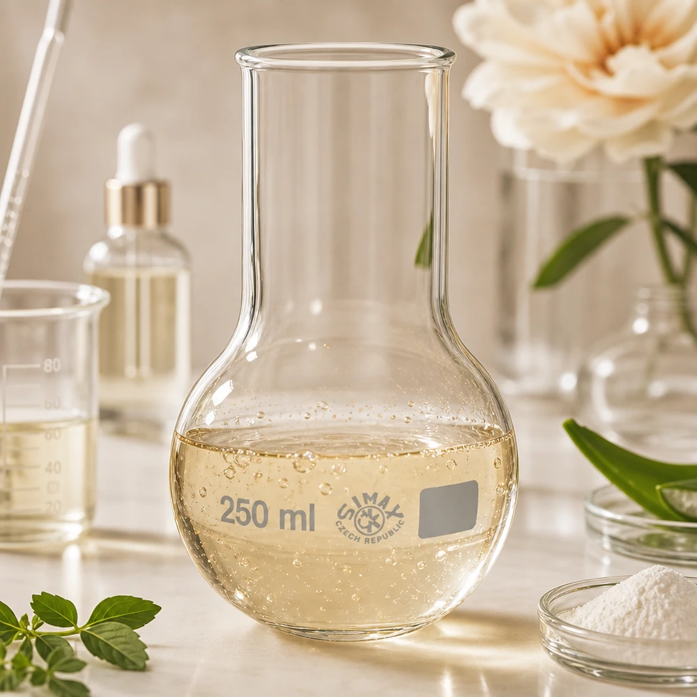 Kolba biodrowa z szeroką szyjką 250 ml Kolba ze szkła borokrzemowego 250 ml ze złotą zawartością do kosmetyków i produktów naturalnych