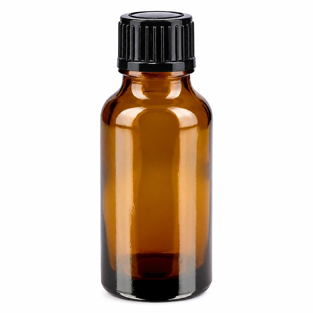 20 ml brązowa szklana buteleczka apteczna z czarnym standardowym zamknięciem 11 mm