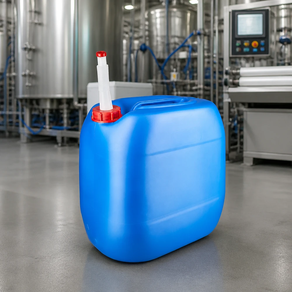 Kanister 30 litrów niebieski z rurką spustową Flex Kanister przemysłowy o pojemności 30 litrów, niebieski z białą, elastyczną rurką wylewową, produkowany w nowoczesnym zakładzie produkcyjnym