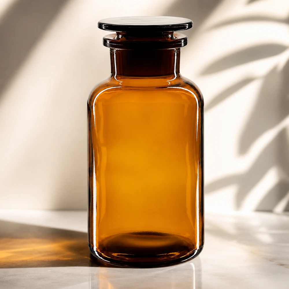 Okrągła butelka na ramię 500 ml z brązową szeroką szyjką i szklanym korkiem Brązowa butelka chroniąca przed światłem o pojemności 500 ml, z szeroką szyjką i hermetycznym szklanym korkiem