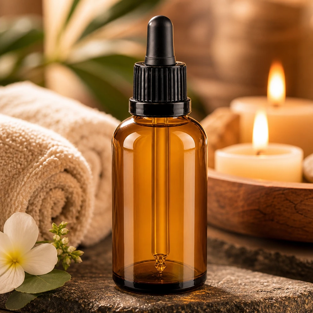 Butelka z bursztynowego szkła o pojemności 50 ml z pipetą OV BrownLine UT18/50 do kosmetyków i serum