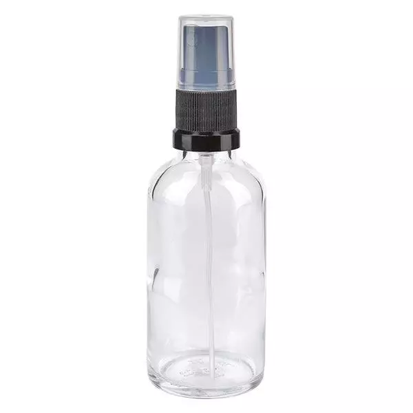 Butelka apteczna przezroczysta 50 ml z czarnym rozpylaczem