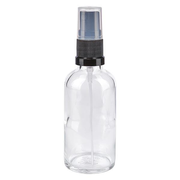Butelka apteczna przezroczysta 50 ml z czarnym rozpylaczem Butelka apteczna przezroczysta 50 ml z czarnym rozpylaczem