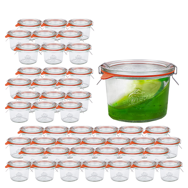 Zestaw 48 szklanych kubków Weck 80 ml z 48 szklanymi pokrywkami