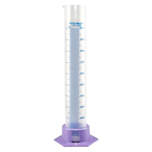 Cylinder miarowy 1000 ml PP, z podziałką i fioletową podstawą Cylinder miarowy 1000 ml PP, z podziałką i fioletową podstawą