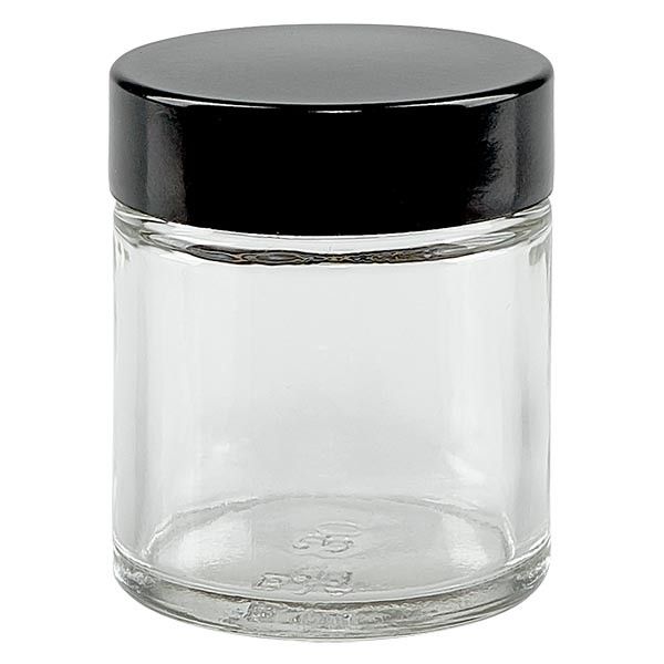 Przezroczysty szklany słoik 30 ml z czarną bakelitową pokrywk&...