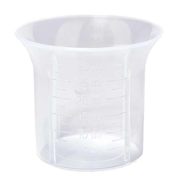 Przezroczysty kubek dozujący 30 ml ze skalą ApoGlas. Jakoś ...
