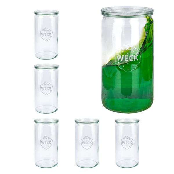 Zestaw 6 słoików Weck 1590 ml, słoiki cylindryczne, 1,5 l s ...