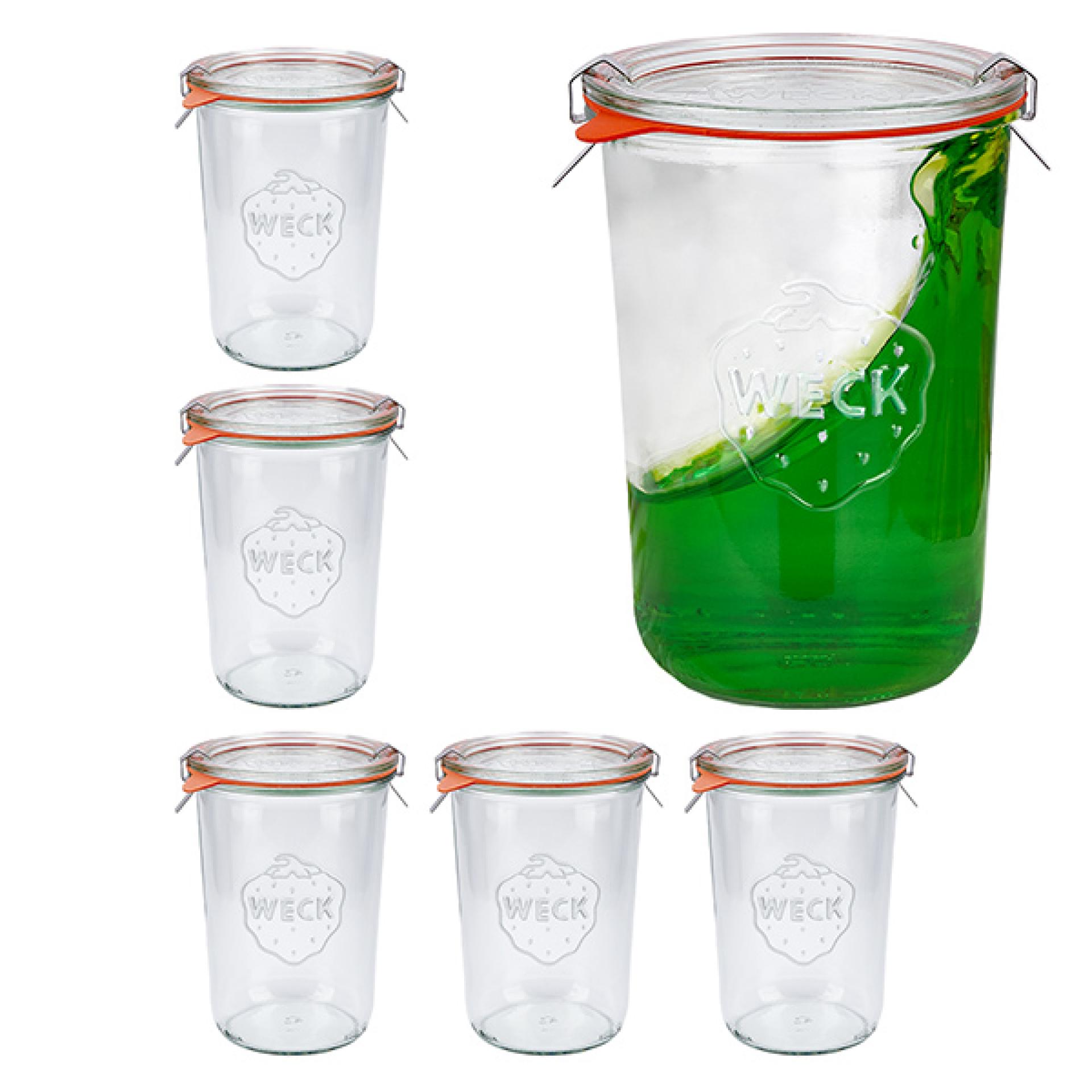 Zestaw 6 słoików Weck o pojemności 850 ml, 3/4 l z 6 szklanymi...